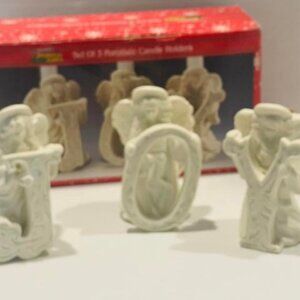 JOY Angel Cherub Taper Candle Stick Holders Porcelain Set of 3 Christmas